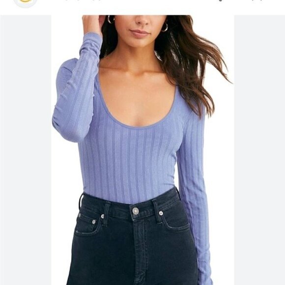 Free People Intimately Lucky You Scoop Neck Strped Top Layering Top,Blue XS/S - Picture 12 of 15